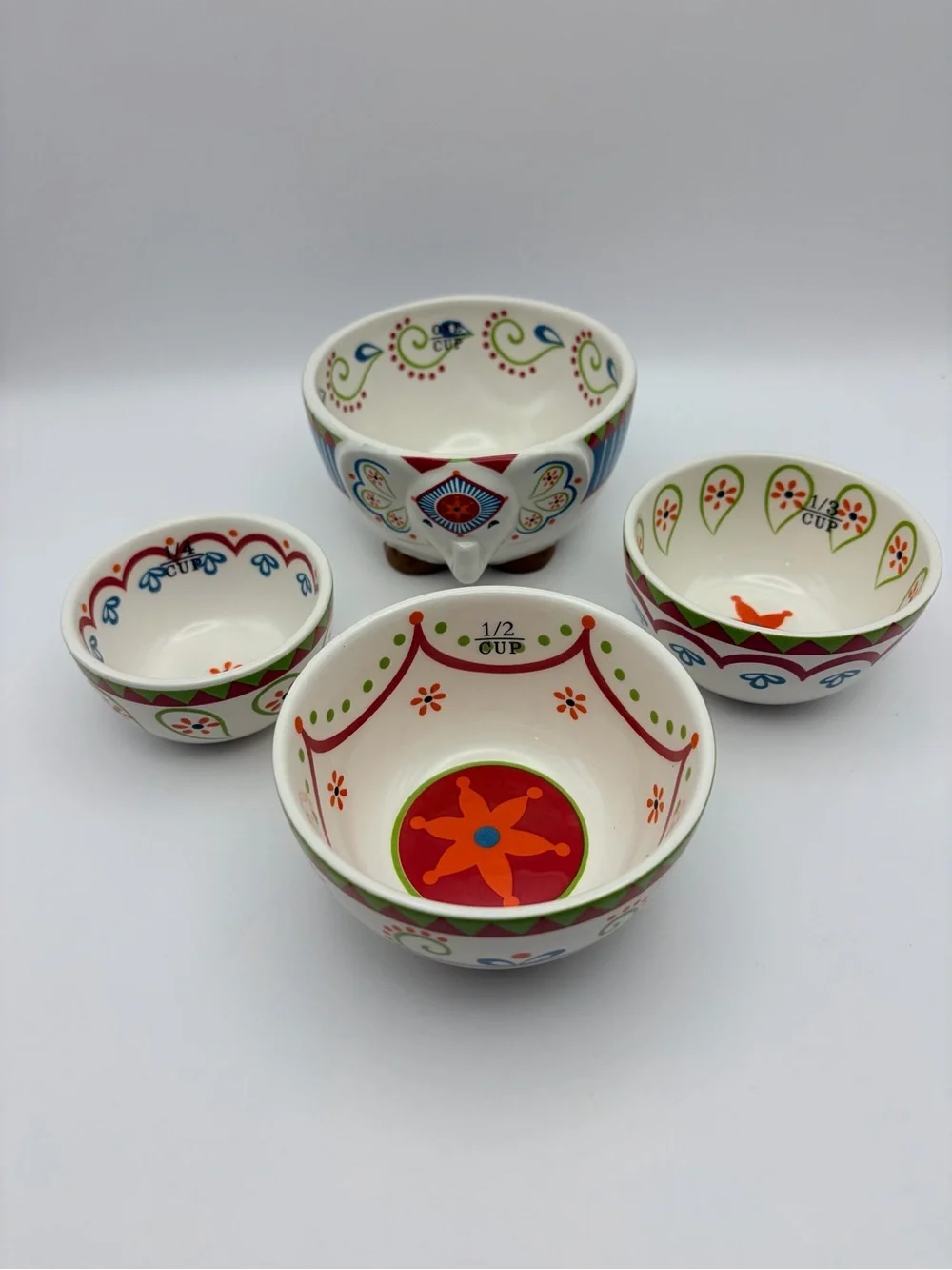Pier 1 Imports Elephant Nesting Measuring Bowl Set Hand Painted Dolomite 4 Pc